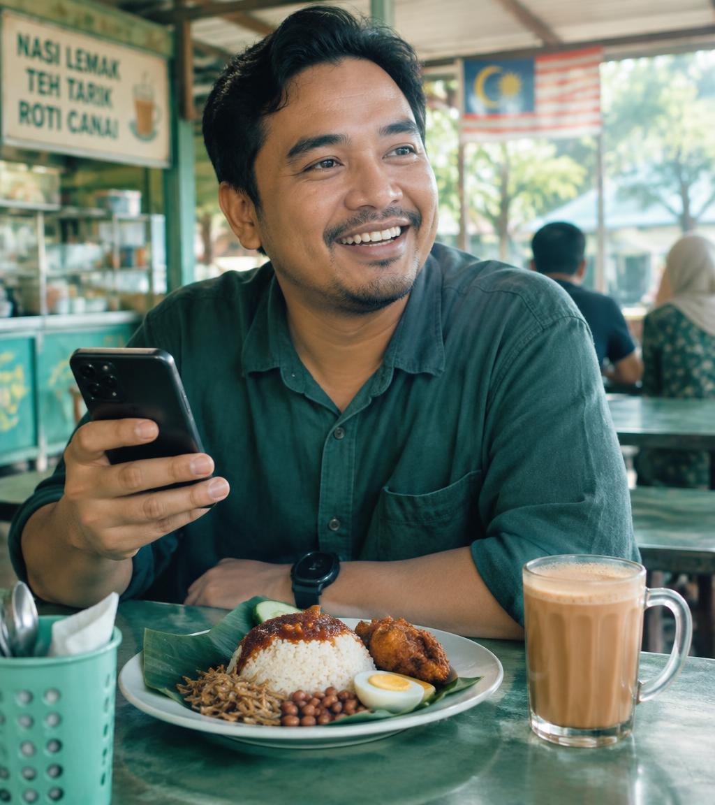 Pengguna merekod nasi lemak di telefon